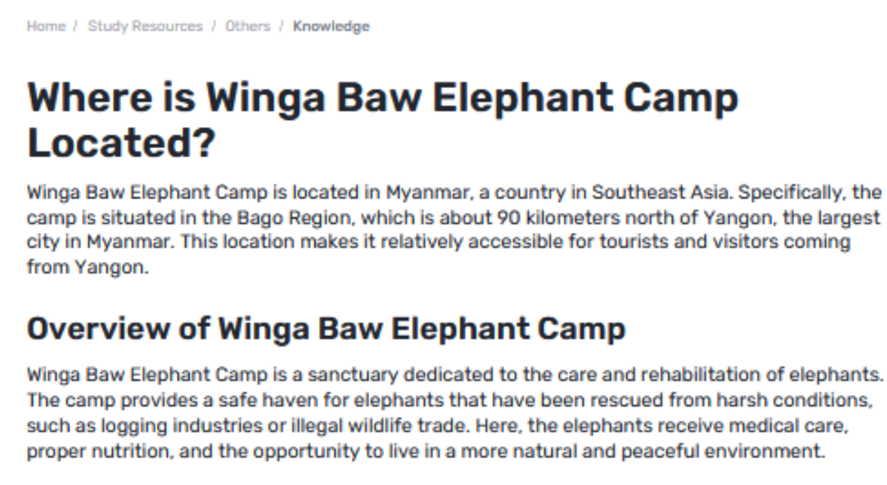 Where Is The Winga Baw Elephant Camp Found?